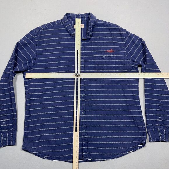 Ed Hardy Shirt Reverse Print Size XXL Striped Blue Pocket Cotton‎ VTG Y2K - Picture 3 of 9